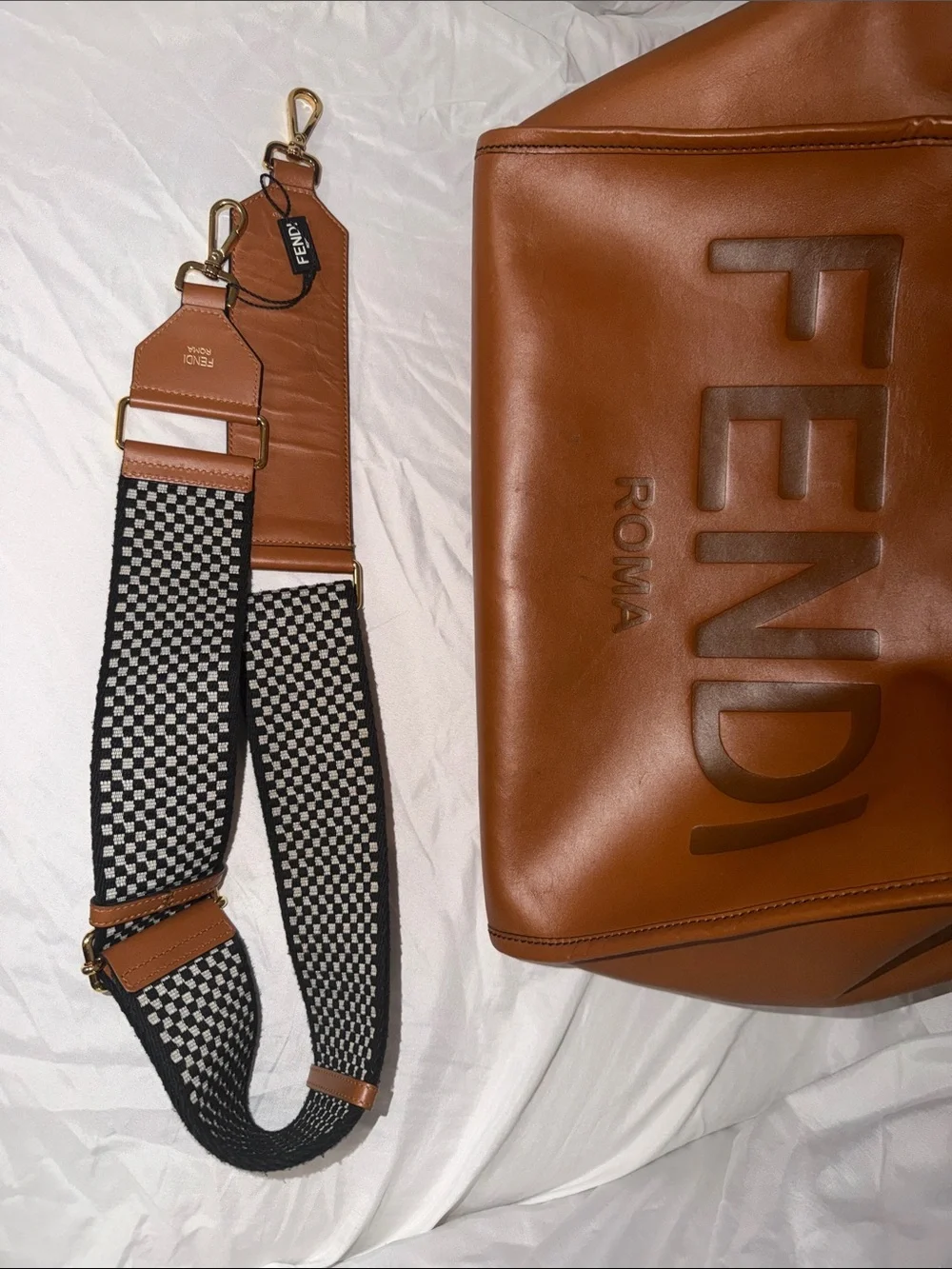 Fendi Cognac Leather ROMA Tote with Tortoiseshell Handles